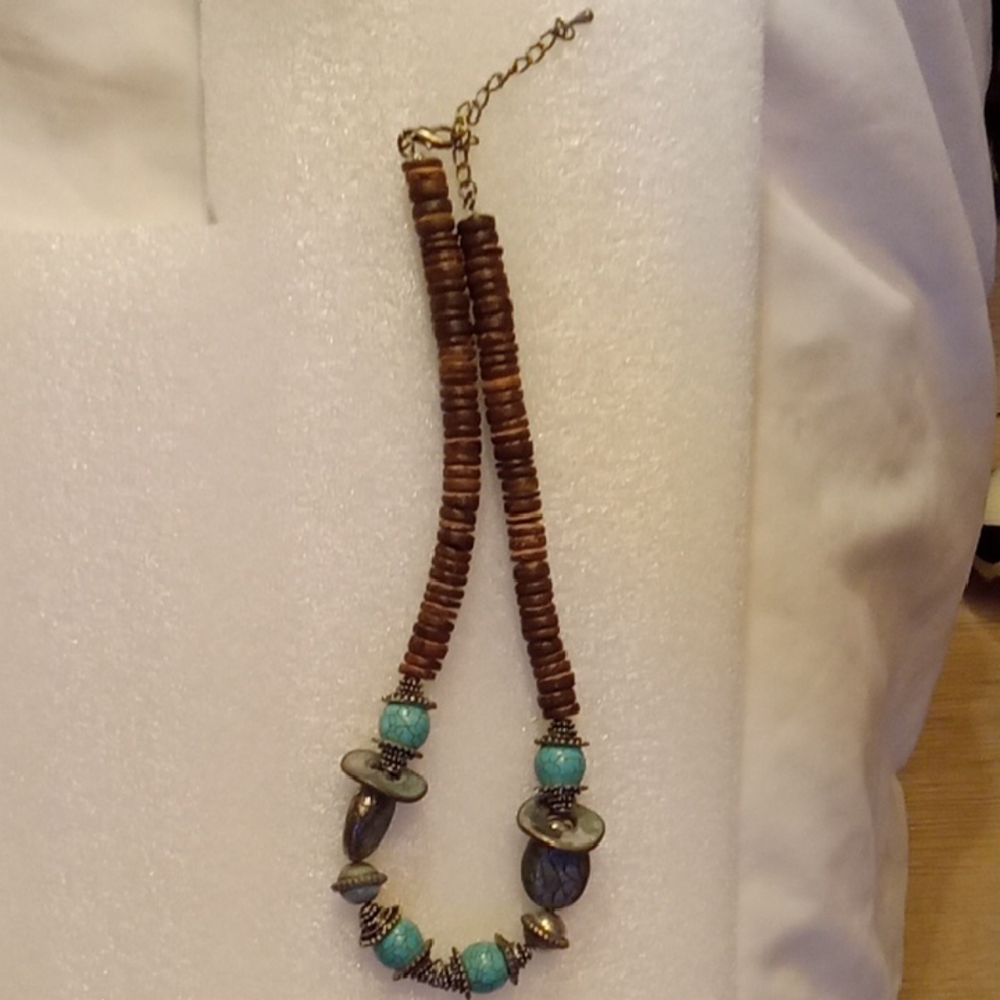 Turquoise and Brown Beaded Necklace
